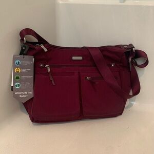 Baggallini Dark Red Maroon Crossbody Shoulder Zip Bag Travel Purse Ripstop NEW